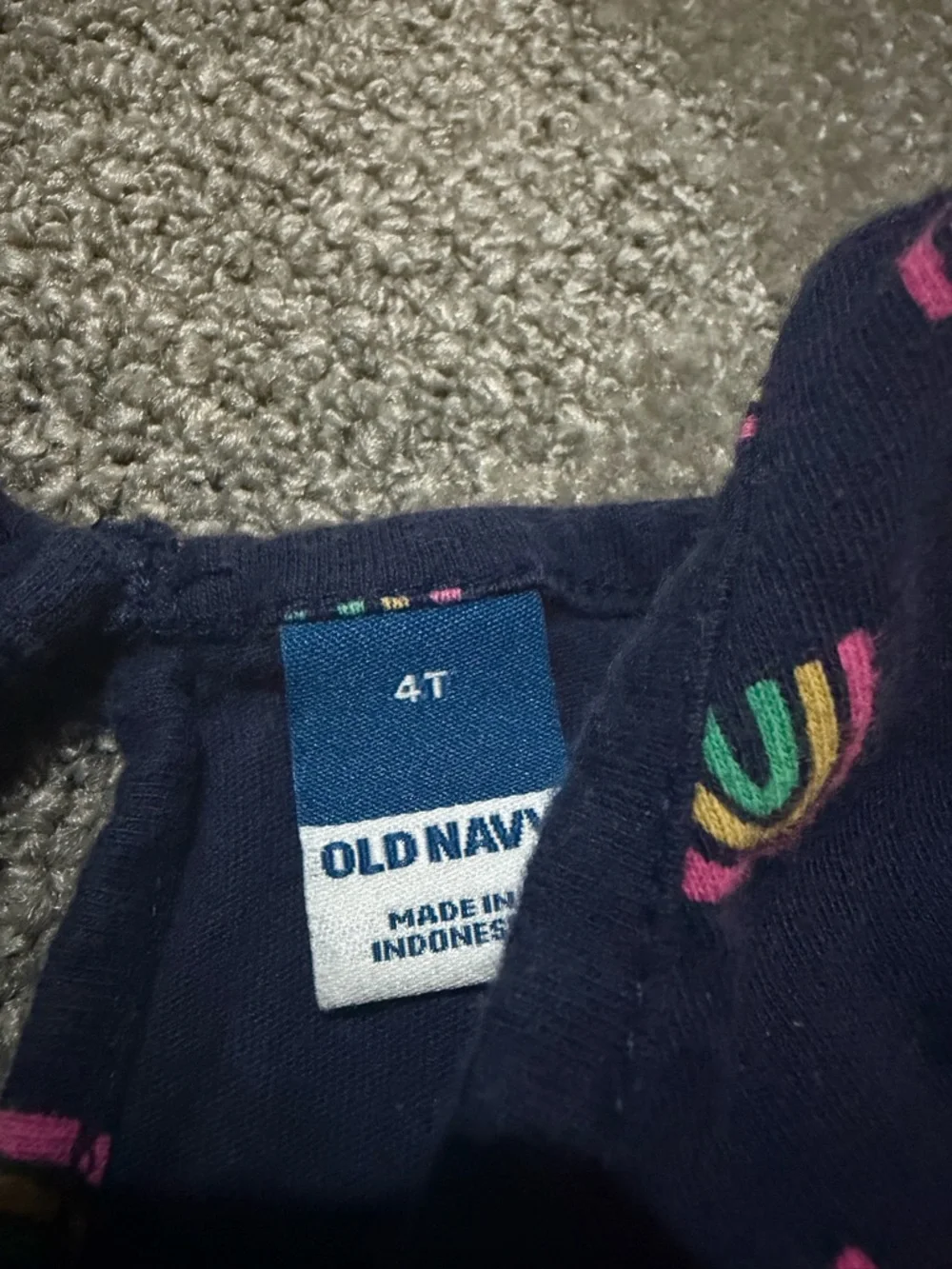 Old Navy 4T navy blue sleeveless‎ romper with rainbows and front tie so cute